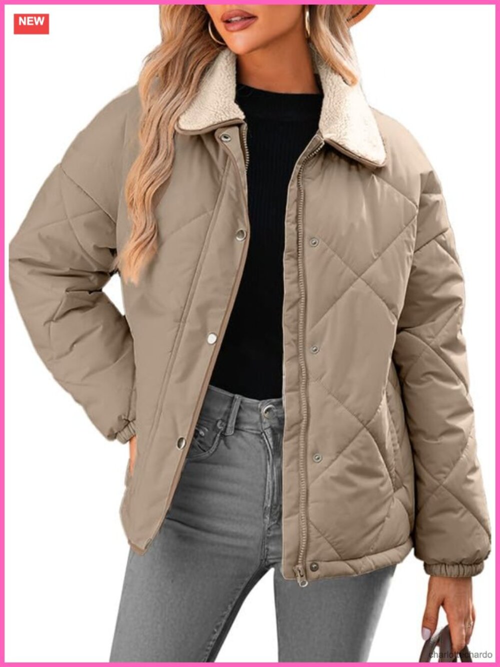 Womens Quilted Puffer Jacket Long Sleeve Button Down Padded Coat